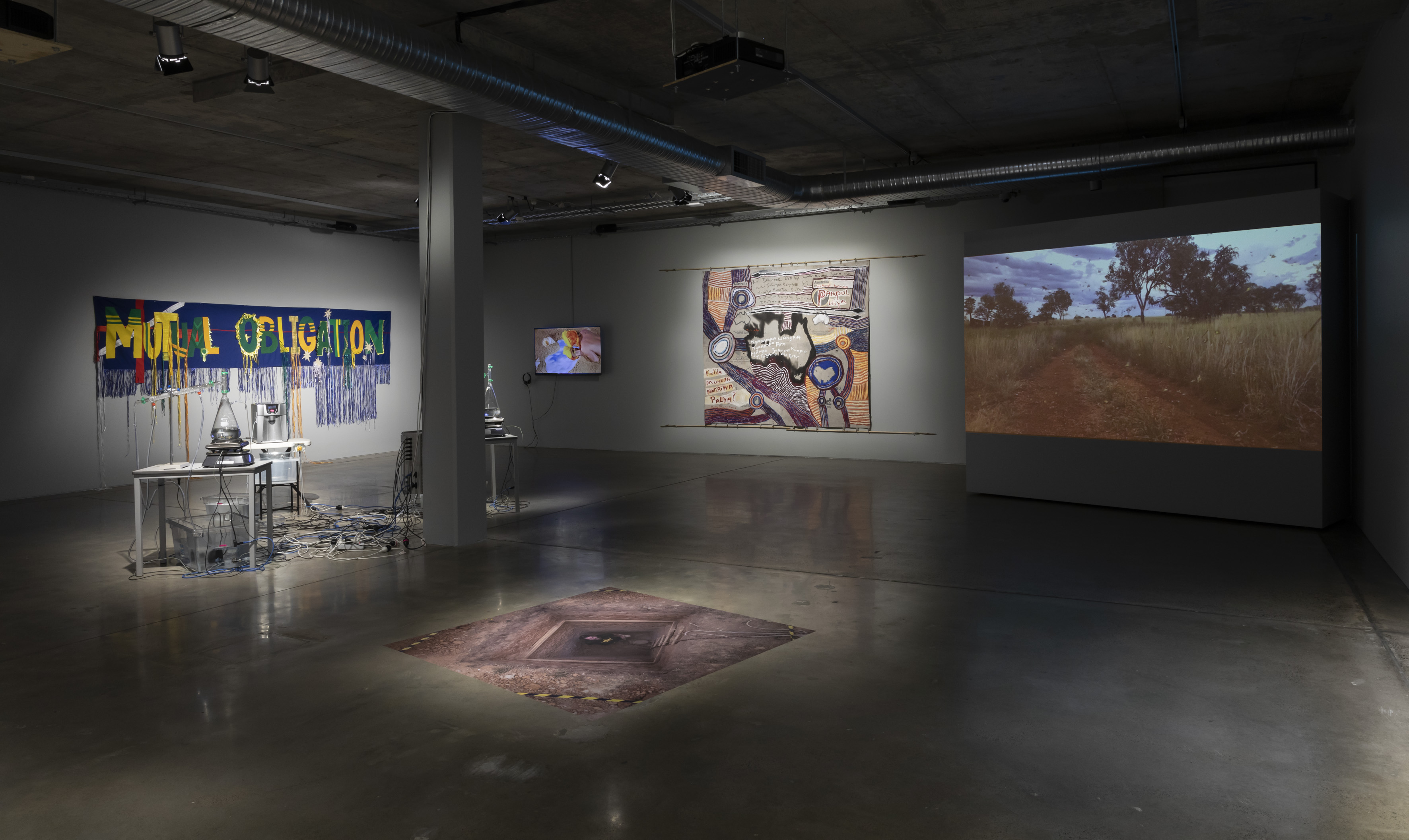 Installation view, 'Uncertain Territories' exhibition curated by Halinka Orszulok, Artbank Sydney, 2016.