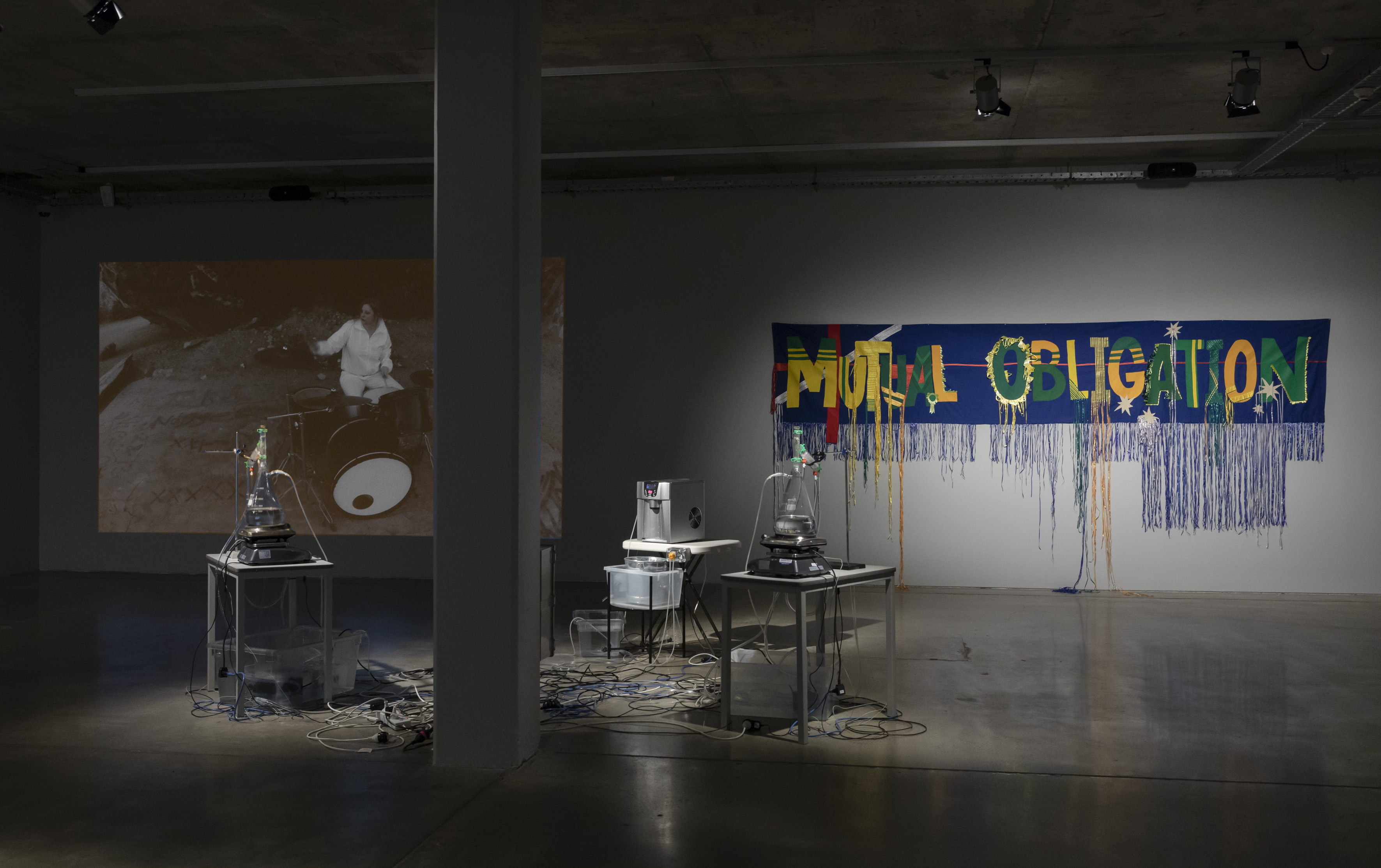 Installation view, 'Uncertain Territories' exhibition curated by Halinka Orszulok, Artbank Sydney, 2016.
