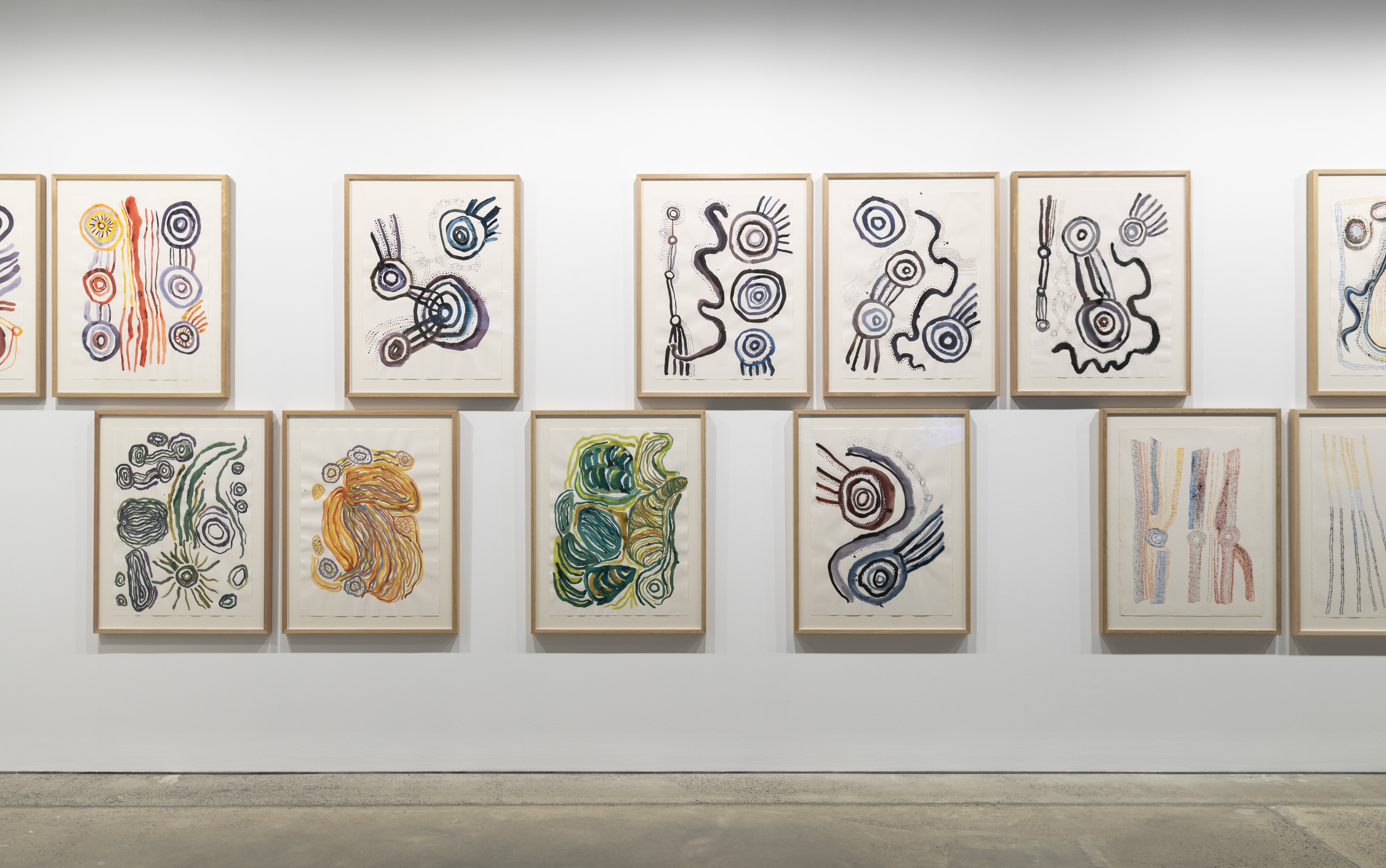 Installation view, 'Tjungu Palyangku Tjukurpa titutjara kunpu ngaranytja-ku | As we come together we stand strong for our story' exhibition, Artbank Sydney, 2016. Photo: Silversalt Photography.