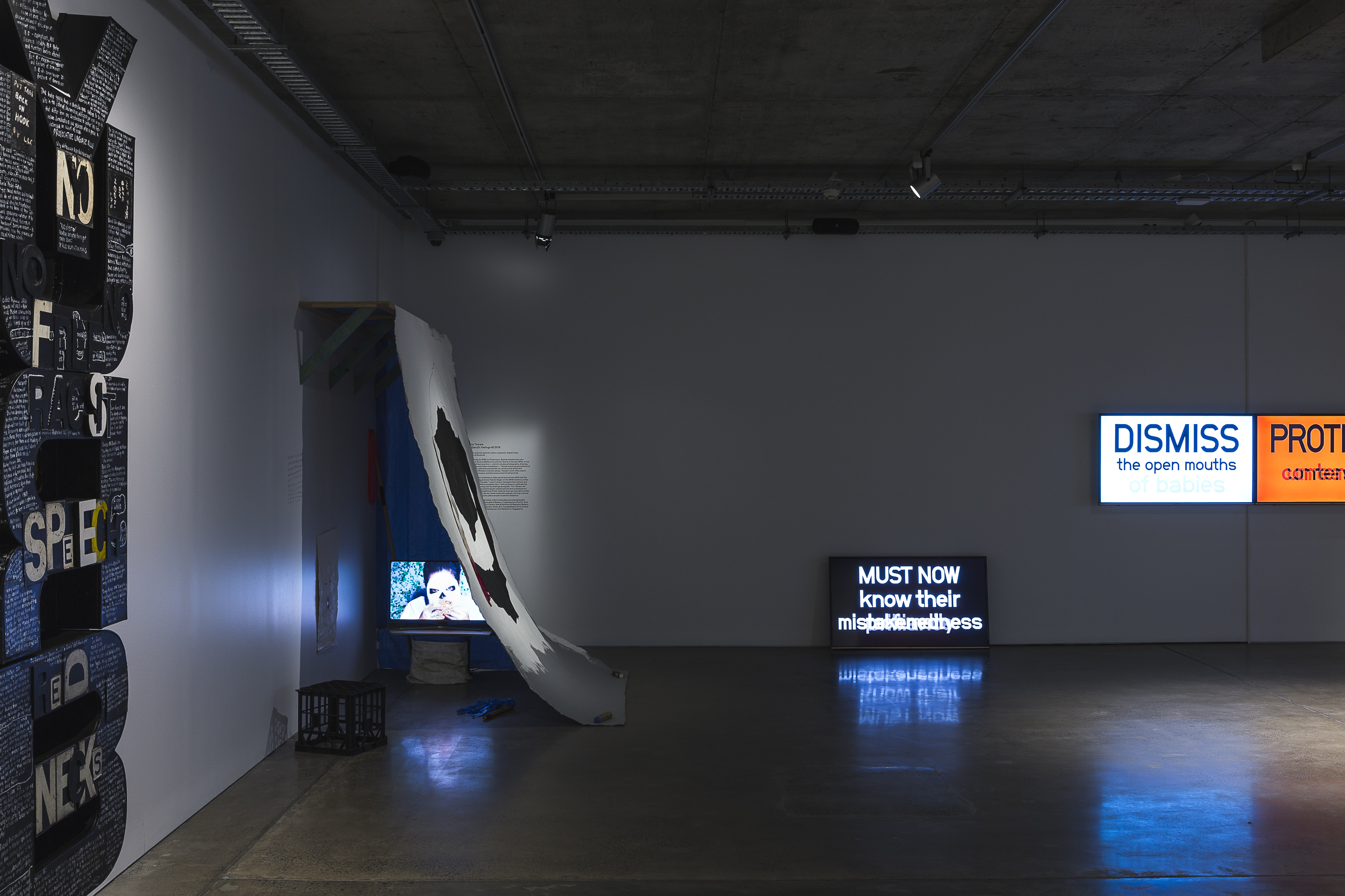 Installation view, '2016 NSW Visual Artist Fellowship' exhibition curated by Daniel Mudie Cunningham and Miriam Kelly, Artbank Sydney, 2016. Photo: Document Photography