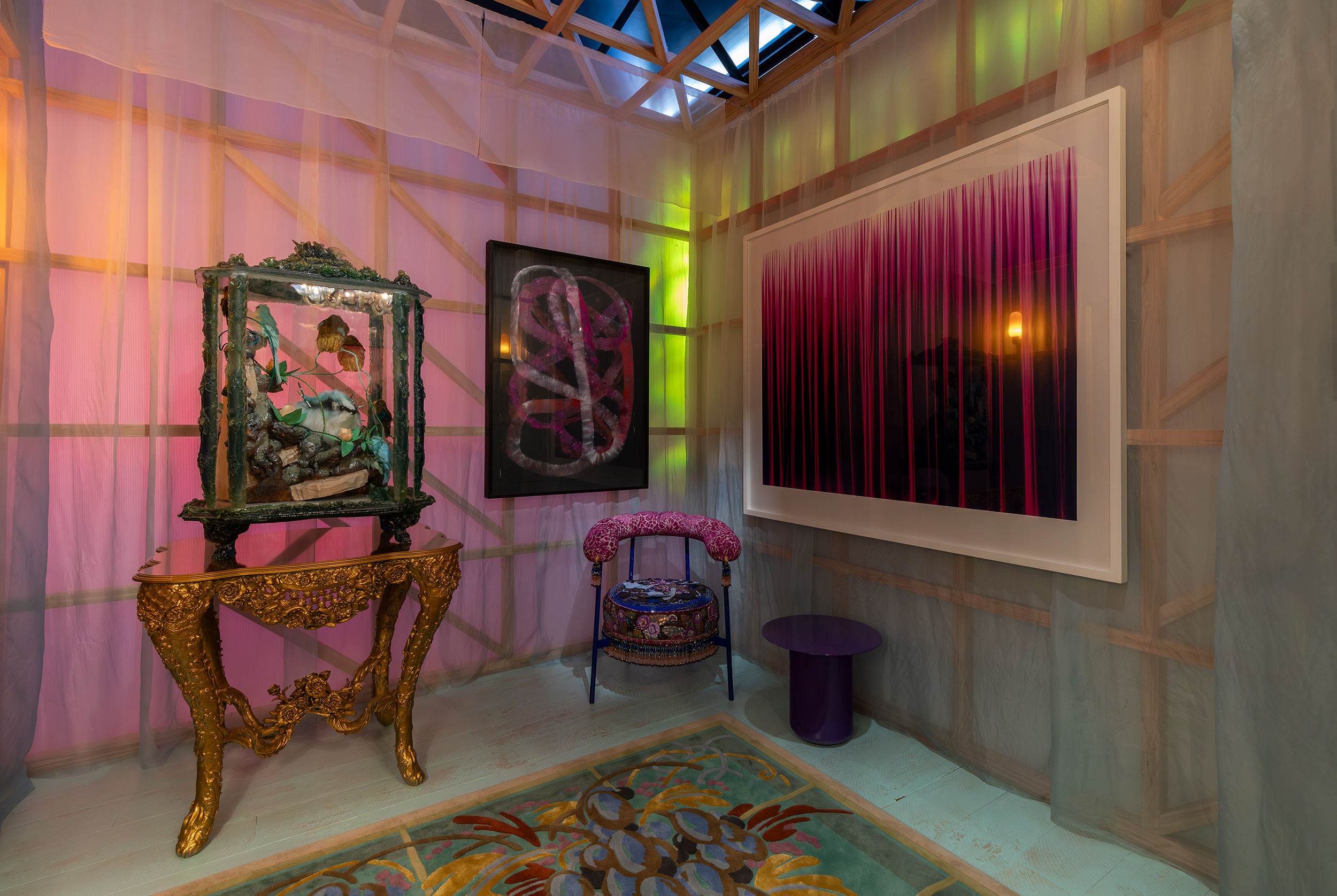 Installation view, Artbank client Cultivated in collaboration with Romance Was Born, studio x us, Cult Design and TSAR Carpets, RE:BORN featuring artwork by Kate Rohde, Ildiko Kovacs and Paul Knight, 2026. Photo: Christian Capurro.