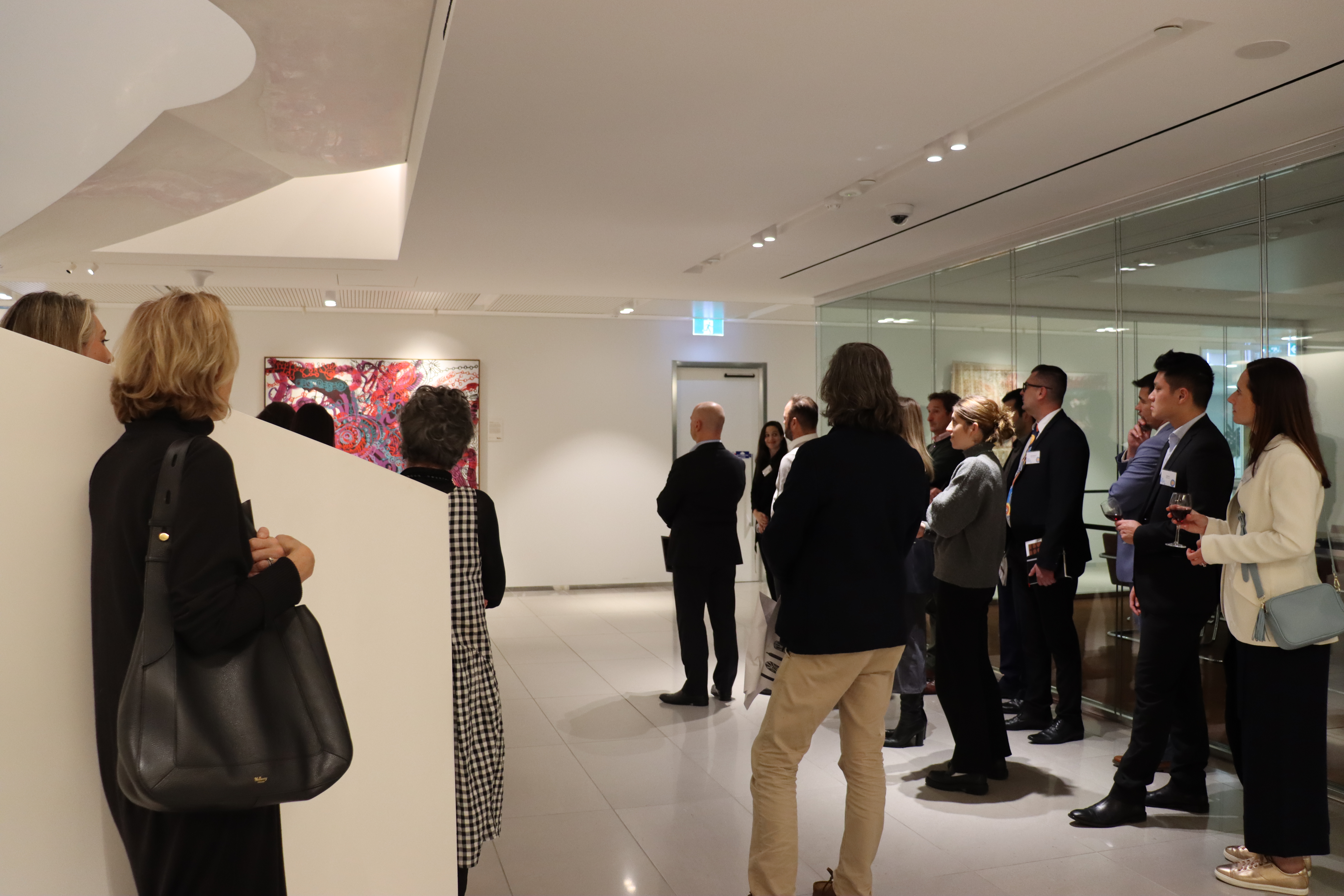 Installation view, Artbank client Brookfield Sydney featuring artwork by Yaritji Young, Sydney, 2024.