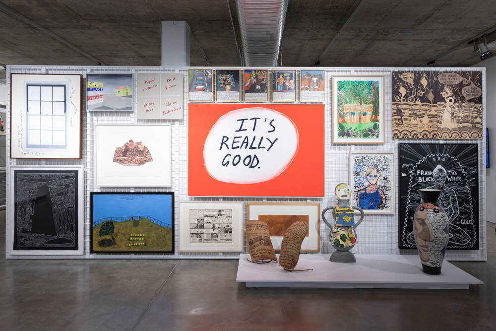 Installation view, 'Art Text/Text Art: 45 years of visual storytelling' exhibition curated by James Kenney, Artbank Window, Sydney, 2025. Photo: Jessica Maurer