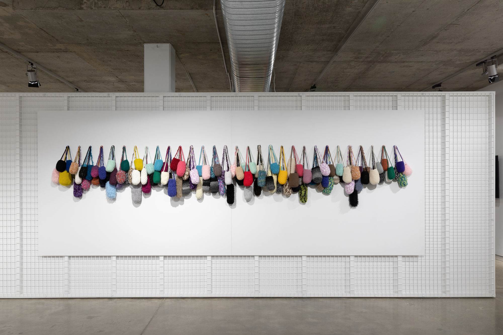Installation view 'Dilly Bags - Aunty Lucy Williams-Connelly' exhibition curated by Jonathan Jones, Artbank Window, Sydney, 2026. Photo: Silversalt Photography