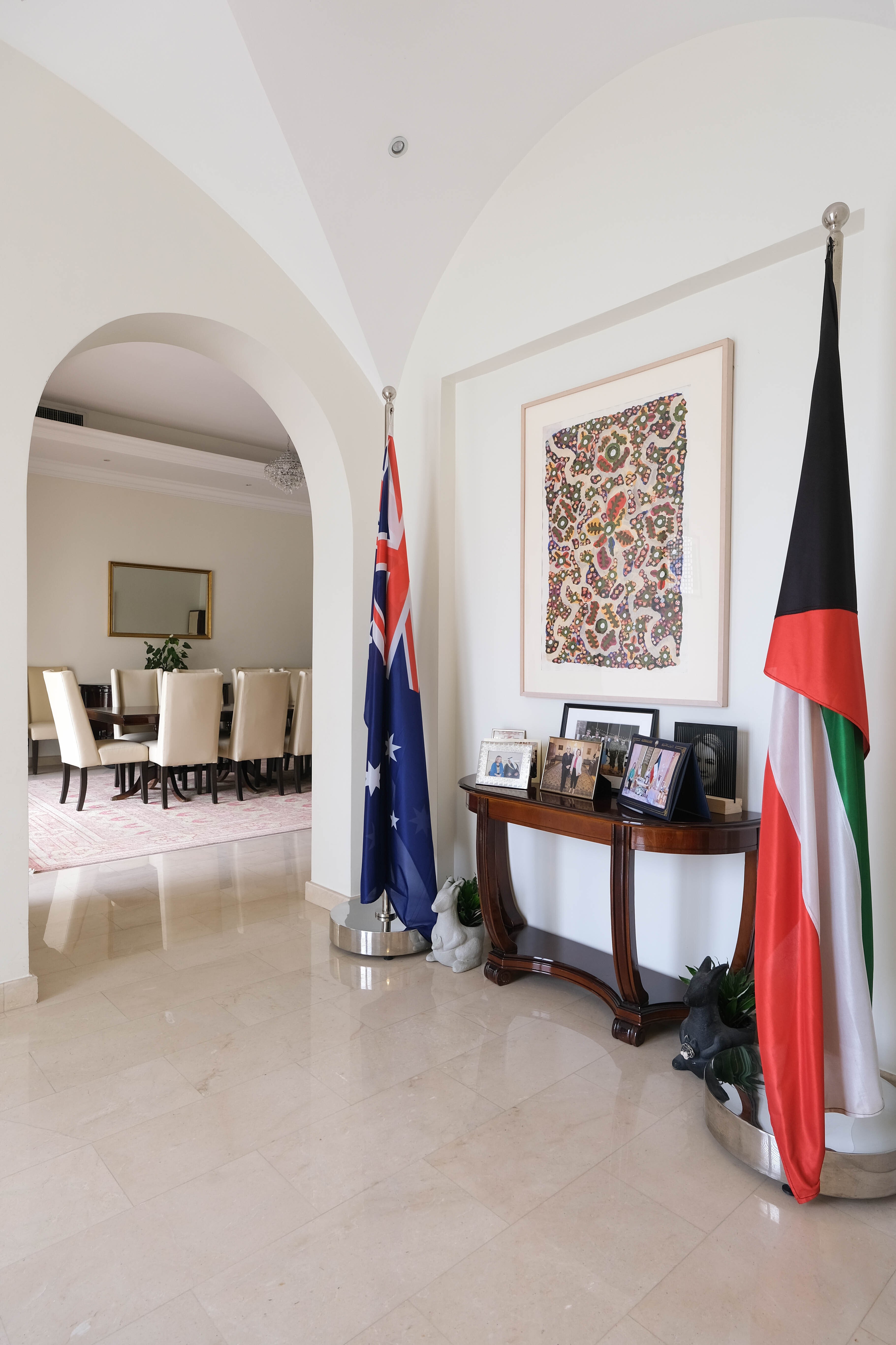 Artbank client Australian Embassy Kuwait featuring artwork by Daisy Napaltjarri Jugadai, 2025. Photo: Muneera Al Yahya
