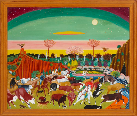 James Fardoulys, 'Stampede Under Aurora Australis', 1971, Oil on board