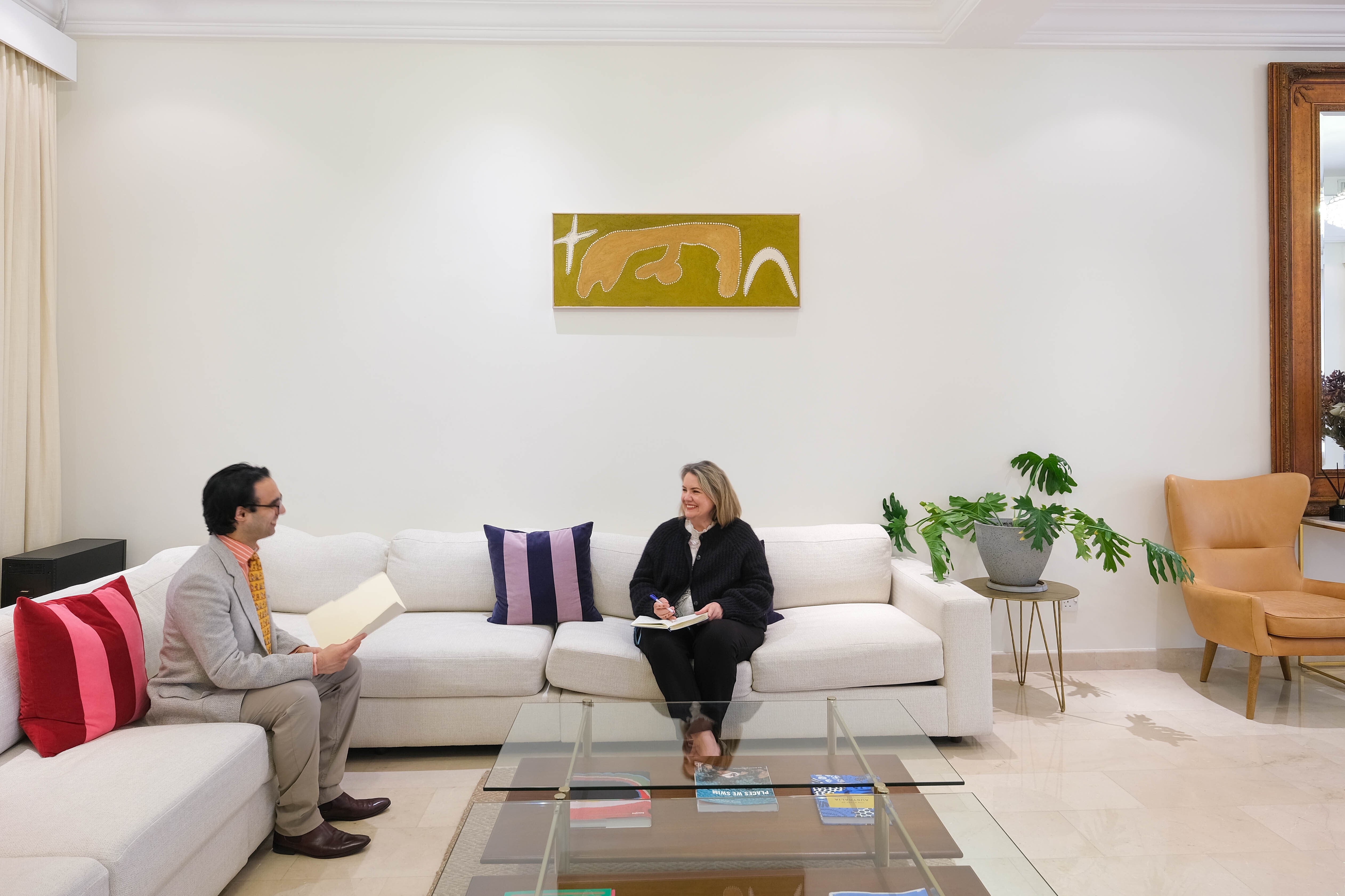 Installation view, Artbank client Australian Embassy Kuwait featuring artwork by Mabel Juli, Kuwait, 2025. Photo: Muneera Al Yahya.
