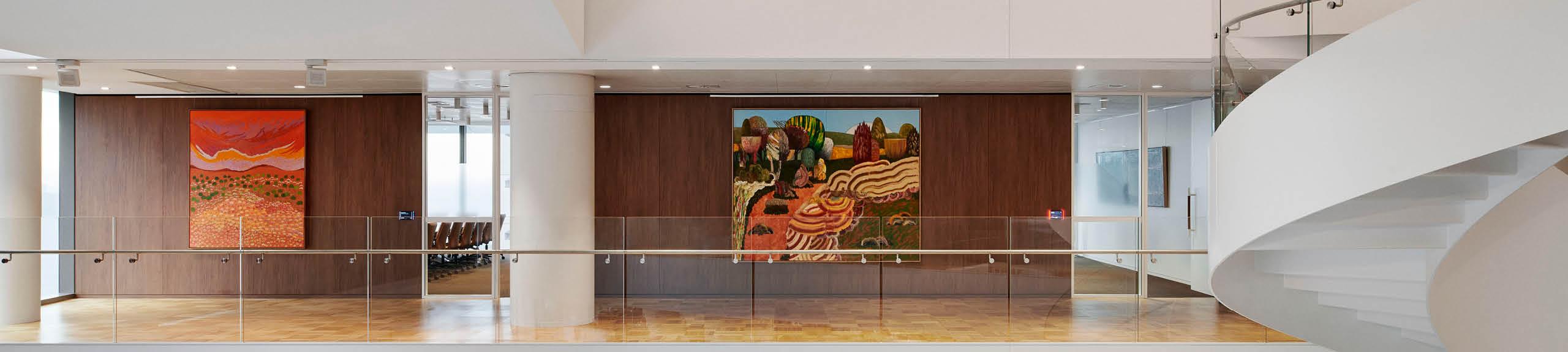 Installation view, Artbank client Barrenjoey featuring artworks by Kathleen N. Rambler and Guido Maestri. Photo: Nicole England.