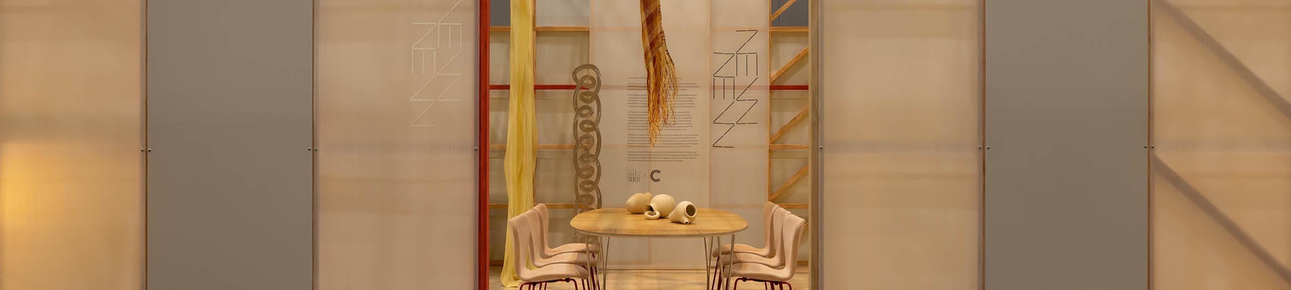 Artbank client Cultivated and Nexus Designs NEWNEW Pavillion featuring artworks by Christopher Hodges, Margaret Djarrbalabal and Tyza Hart, 2026. Photo: Timothy Kaye.