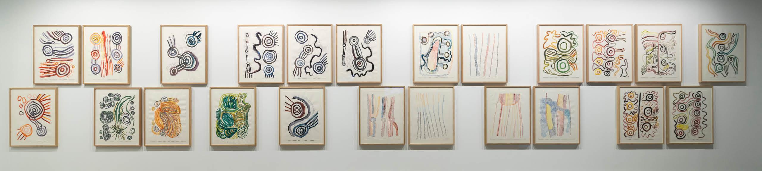 Installation view, 'Tjungu Palyangku Tjukurpa titutjara kunpu ngaranytja-ku | As we come together we stand strong for our story' exhibition, Artbank Sydney, 2016. Photo: Silversalt Photography.