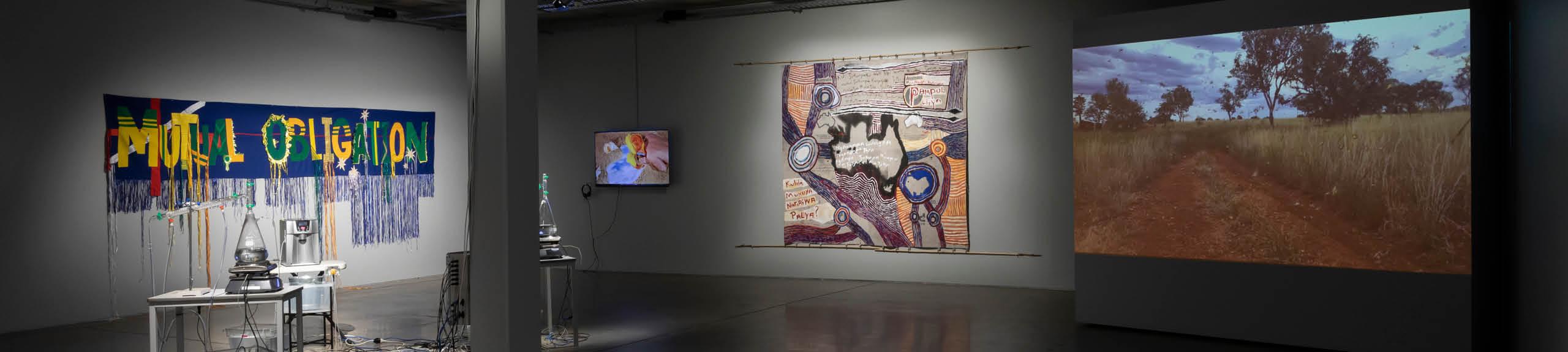 Installation view, 'Uncertain Territories' exhibition curated by Halinka Orszulok, Artbank Sydney, 2016.