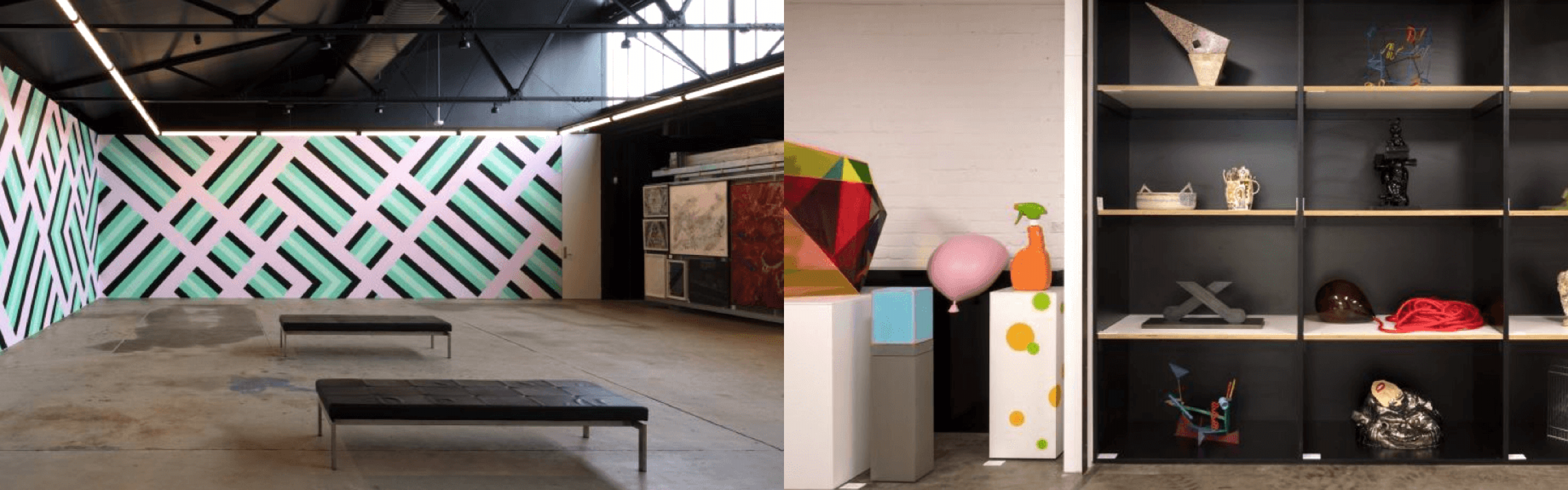 Gallery space with artworks