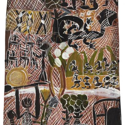 Dhambit Mununggurr My Story II, 2018 Synthetic polymer paint on bark