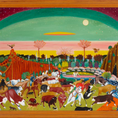 James Fardoulys, 'Stampede Under Aurora Australis', 1971, Oil on board