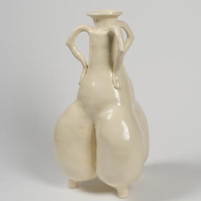 Cybele Cox, White Shepherd, 2022, speckled stoneware, underglaze, glaze. 